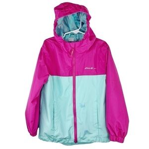 EDDIE BAUER Girls Kids Hot Pink and Aqua Baby Blue Hooded Zip Jacket XS (5/6)